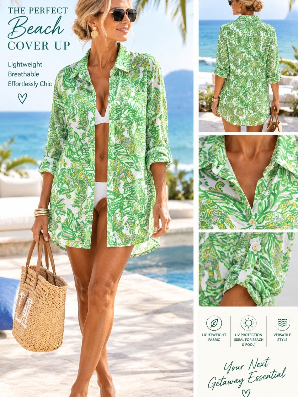 Lilly Pulitzer Lightweight Pink & Green Tunic Beach Cover-Up Dress